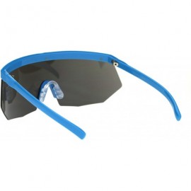 Rectangular XL Oversize Half Rim Mask Reflective Color Lens Shield Sunglasses - Blue Silver Mirror - C918TWHU5AA $11.54