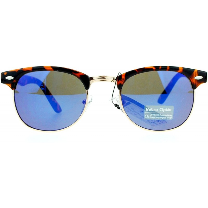 Wayfarer Mirrored Color Mirror Lens Tortoise Frame Half Rim Horned Sunglasses - Blue Revo - C711AL29VY9 $12.11