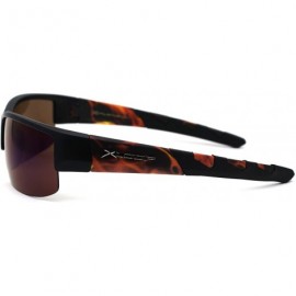 Rectangular Flaming Arm Rectangular Half Rim Matte Sport Sunglasses - Black Orange Blue Mirror - C0195A2ZCX5 $13.86