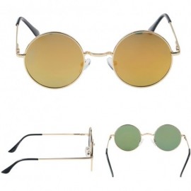 Oversized Retro Vintage Lennon Style Round Sunglasses Mirrored lenses Metal Frame 50mm - Gold/Pink - C012FPZNM5V $10.92