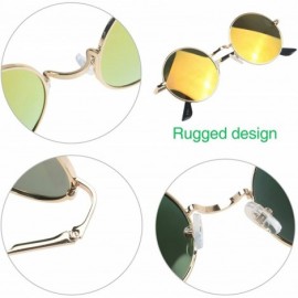 Oversized Retro Vintage Lennon Style Round Sunglasses Mirrored lenses Metal Frame 50mm - Gold/Pink - C012FPZNM5V $10.92