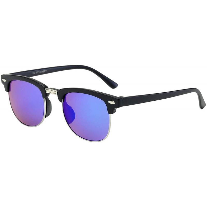 Square Pouch Retro Rewind Juniors Half Frame Square Colored Mirror Sunglasses - C018RX3KNWC $7.56