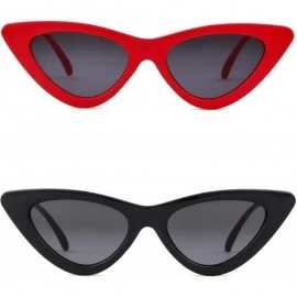 Round Retro Vintage Cateye Sunglasses for Women Clout Goggles Plastic Frame Glasses - Black&red - CZ18KHZ8UWE $13.87