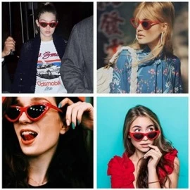 Round Retro Vintage Cateye Sunglasses for Women Clout Goggles Plastic Frame Glasses - Black&red - CZ18KHZ8UWE $13.87