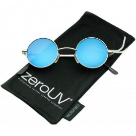 Oval Small Retro Lennon Inspired Style Neutral-Colored Lens Round Metal Sunglasses 41mm - Silver / Blue Mirror - CR12MXRKY6I ...