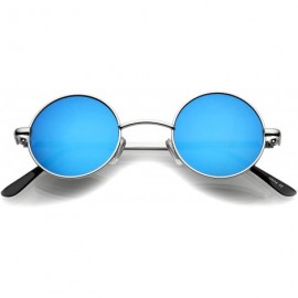 Oval Small Retro Lennon Inspired Style Neutral-Colored Lens Round Metal Sunglasses 41mm - Silver / Blue Mirror - CR12MXRKY6I ...