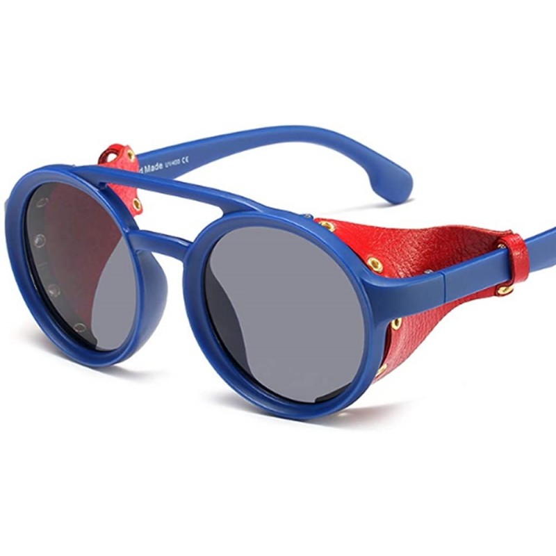 Round Round Punk Sunglasses-Trendy Stud Glasses Men and Women Sunglasses - C2 Sand Blue / Full Gray - CH19086NROS $18.20