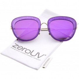 Oversized Transparent Glitter Frame Square Colored Mirror Lens Oversize Sunglasses 53mm (Purple-Gold/Purple Mirror) - CK12NAA...