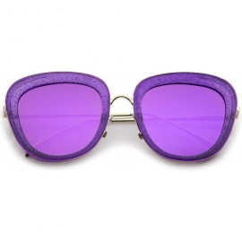 Oversized Transparent Glitter Frame Square Colored Mirror Lens Oversize Sunglasses 53mm (Purple-Gold/Purple Mirror) - CK12NAA...