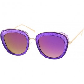 Oversized Transparent Glitter Frame Square Colored Mirror Lens Oversize Sunglasses 53mm (Purple-Gold/Purple Mirror) - CK12NAA...