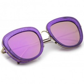 Oversized Transparent Glitter Frame Square Colored Mirror Lens Oversize Sunglasses 53mm (Purple-Gold/Purple Mirror) - CK12NAA...