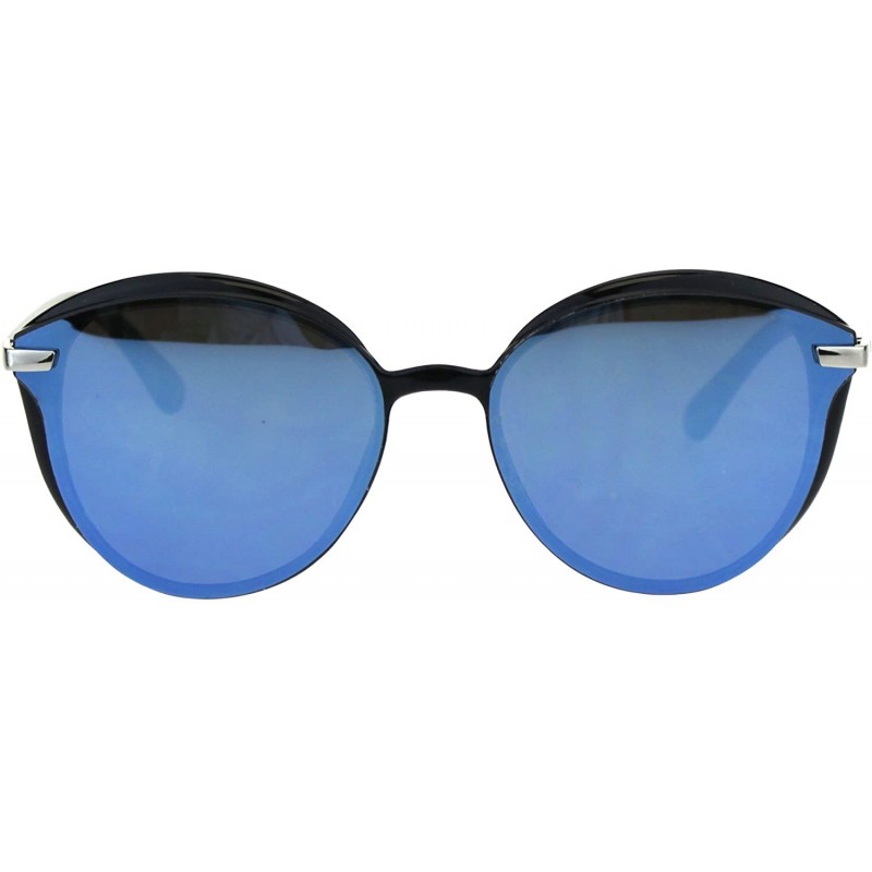 Oversized Womens Luxury Designer Fashion Mod Round Butterfly Sunglasses - Black Blue Mirror - CJ18EQ9UYXE $10.85