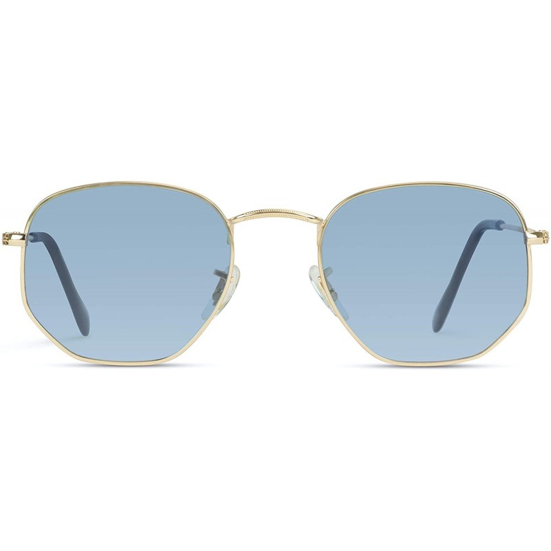 Aviator Geometric Round Gold Frame Retro Sunglasses - Gold Frame / Tinted Blue Lens - CE184XKH456 $20.10