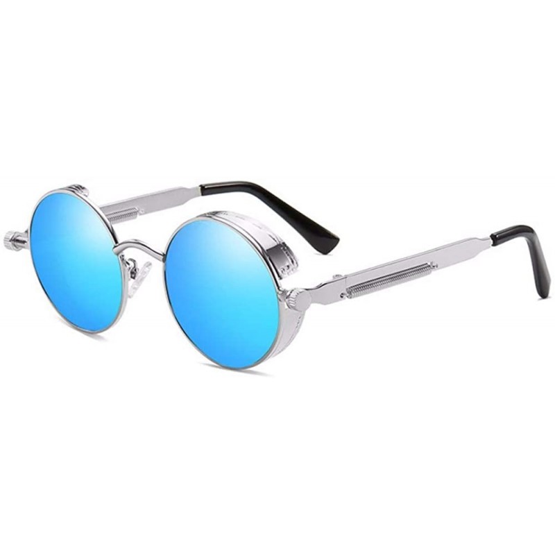 Aviator Circle Sunglasses Steam Punk Glasses Windshield Sunglasses Reflective Circle - C - CR18QS0EX65 $28.89