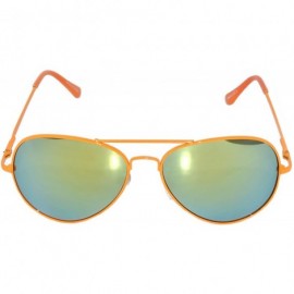 Aviator Full Mirror Lens Colored Metal Frame with Spring Hinge - Orange_yellow_mirror_lens - CW121JE57LJ $7.28