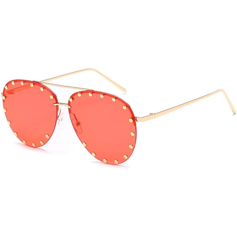 Rimless Male and female half frame fashion sunglasses retro rivet sunglasses - Red - CE18EX64KH0 $9.74