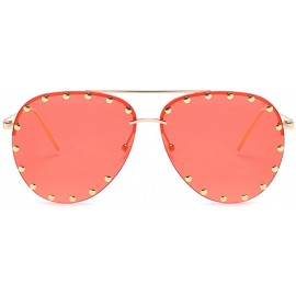 Rimless Male and female half frame fashion sunglasses retro rivet sunglasses - Red - CE18EX64KH0 $9.74