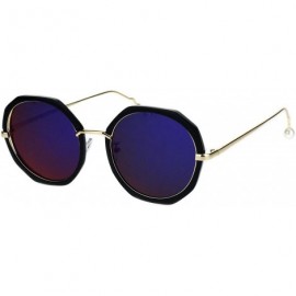 Round Womens Mod Geometric Color Mirrored Lens Round Luxury Sunglasses - Black Purple Blue Mirror - C918KIHAQ22 $12.30