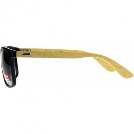 Rectangular Mens Bamboo Wood Arm Plastic Horn Rim Hipster Sunglasses - Shiny Black Smoke - C718CA7588K $11.97