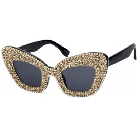 Round Vintage Cat Eye Diamond Crystal Sunglasses for Women Oversized Plastic Frame - Gold Diamond/Black Frame - CI18XSKM2YK $...