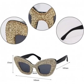 Round Vintage Cat Eye Diamond Crystal Sunglasses for Women Oversized Plastic Frame - Gold Diamond/Black Frame - CI18XSKM2YK $...