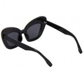 Round Vintage Cat Eye Diamond Crystal Sunglasses for Women Oversized Plastic Frame - Gold Diamond/Black Frame - CI18XSKM2YK $...