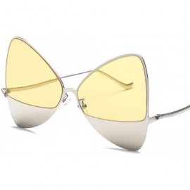 Round Chic Double Lens Metal Bottom Butterfly Bowtie Luxury Vintage Designer Triangular Cat Eye Shaped Sunglasses - C118HD5C5...