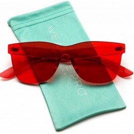 Wayfarer Horn Rimmed Tinted Colorful Lens Rimless Sunglasses - Clear Red Frame - CB18D8T97MY $11.58