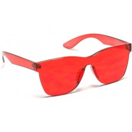 Wayfarer Horn Rimmed Tinted Colorful Lens Rimless Sunglasses - Clear Red Frame - CB18D8T97MY $11.58