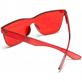 Wayfarer Horn Rimmed Tinted Colorful Lens Rimless Sunglasses - Clear Red Frame - CB18D8T97MY $11.58