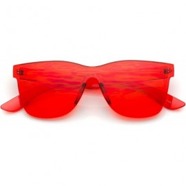 Wayfarer Horn Rimmed Tinted Colorful Lens Rimless Sunglasses - Clear Red Frame - CB18D8T97MY $11.58