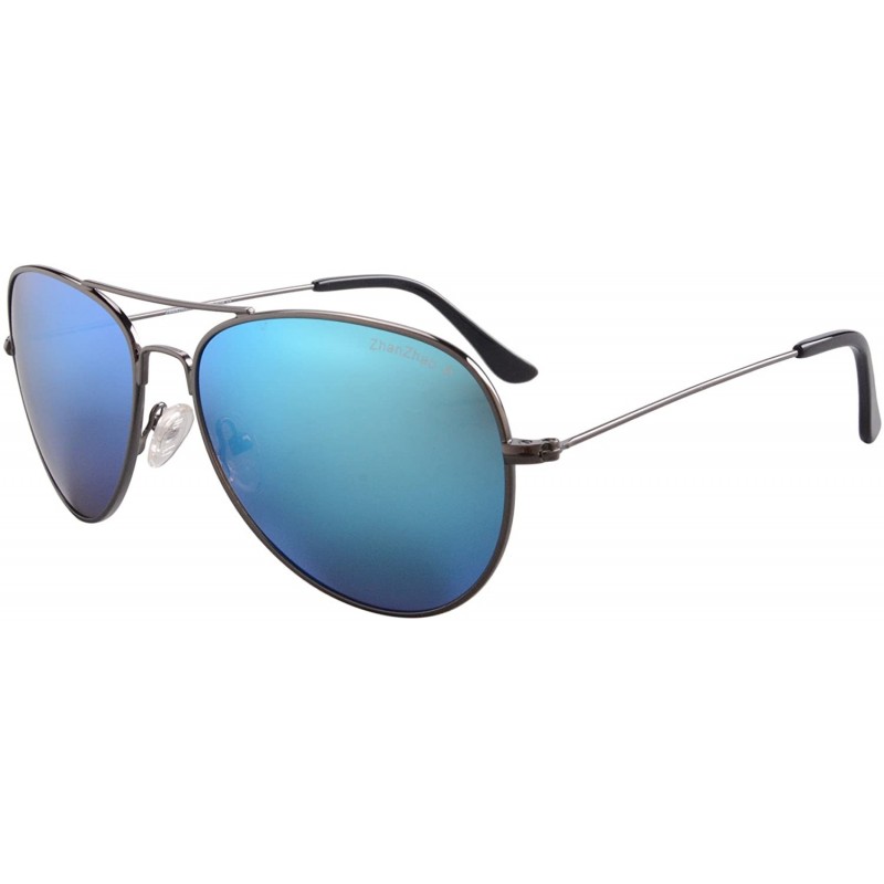 Aviator Polarized Metal Sunglasses Classic UV400 Sun Glasses - Z3001 - C8 Gun/Ice Blue Lens - CP189NA6LD5 $11.99