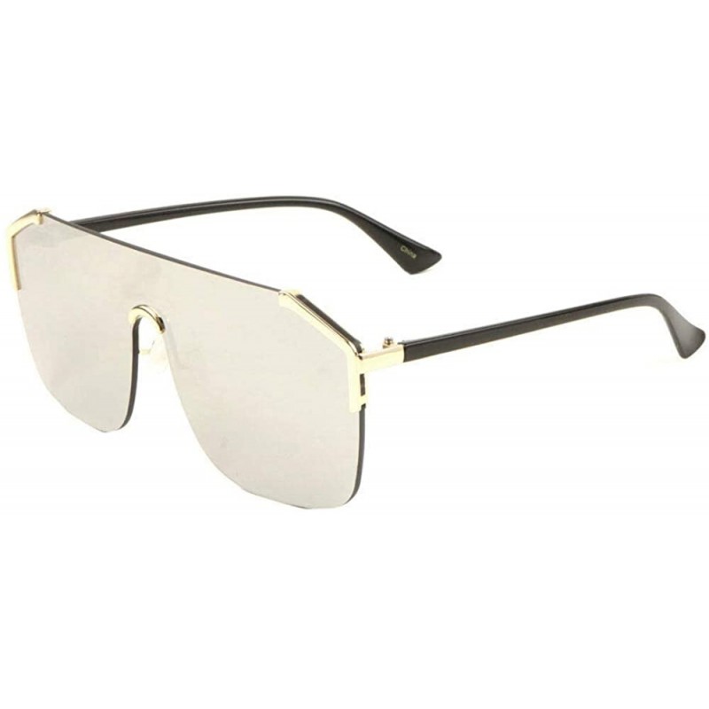 Square Flat Top Rimless Shield One Piece Lens Luxury Sunglasses - Black & Gold Frame - C918XWEY4HW $9.37