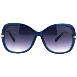 Butterfly Rhinestone Iced Hinge Side Exposed Lens Plastic Butterfly Sunglasses - Blue Smoke - C818L93TUN2 $14.16