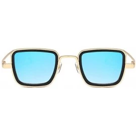 Square Small Square Punk Style Sunglasses Metal Frame glasses male Fashion Mens Goggle - Blue - CP18XDU45N7 $11.74