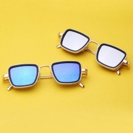 Square Small Square Punk Style Sunglasses Metal Frame glasses male Fashion Mens Goggle - Blue - CP18XDU45N7 $11.74