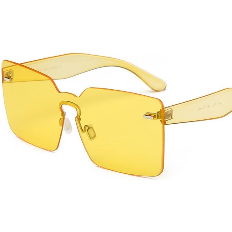 Square Spring Summer Oversized Women Square Sunglasses Fashion Men Rimless Tint Lens Glasses - 4 - CX184K02466 $9.06