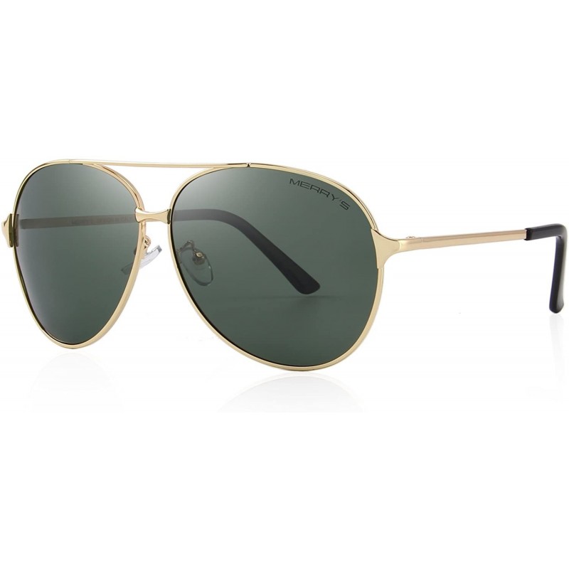 Oversized Men/Women Aviation Polarized Driving Sunglasses 100% UV Protection S8008 - Gold&green - CR185DTTXTK $9.24