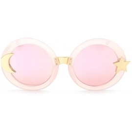 Round Women's Glitter Shell-effect Acetate Moon Star Accent Round Sunglasses - Pink - CD185W8AW2Z $26.93