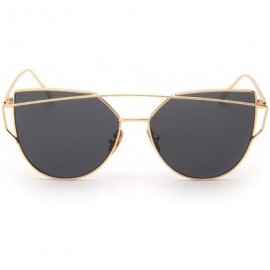 Aviator Women's Metal Frame Sunglasses - Twin-Beams Oversized Aviator Vintage Eyewear - Classic Cat Eye Glasses - Gold - CE18...