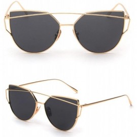 Aviator Women's Metal Frame Sunglasses - Twin-Beams Oversized Aviator Vintage Eyewear - Classic Cat Eye Glasses - Gold - CE18...