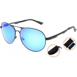 Rectangular Pilot Style Polycarbonate Lens Polarized Metal Frame Spring Hinges Sunglasses - Black/Blue Mirror - CL186L9NZXU $...