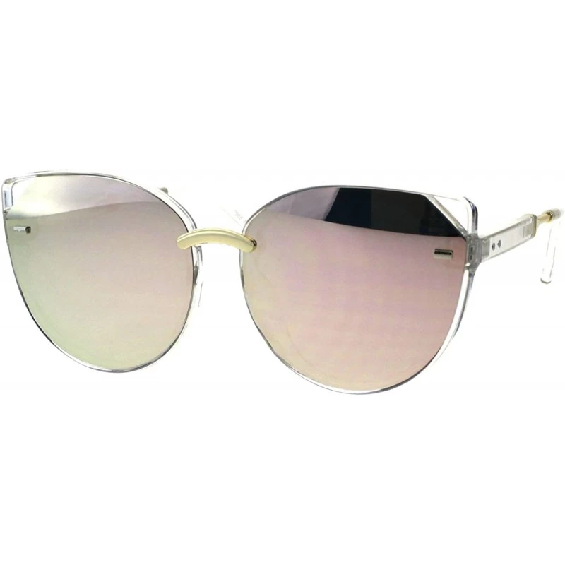 Round Designer Fashion Womens Sunglasses Round Cateye Frame UV 400 - Clear (Peach Mirror) - CJ18GD646X0 $10.29