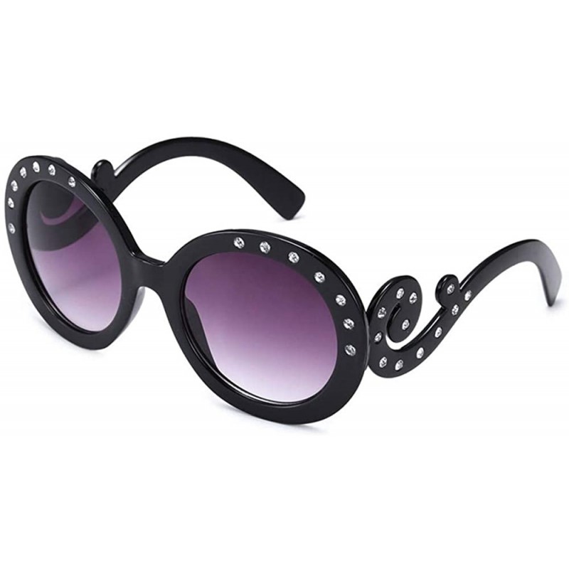 Round Women Retro Round Sunglasses Fashion Diamond Studded Summer Eyeglasses Novelty Eye Glasses - Black - CI198KSDT3M $8.76