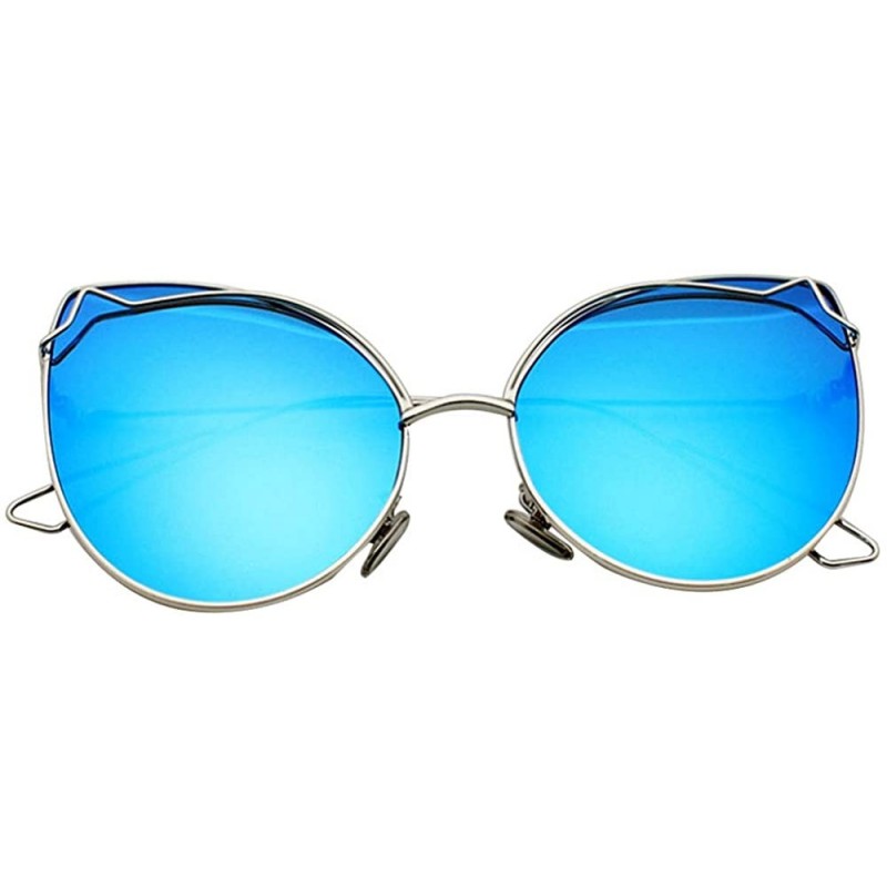 Cat Eye Women Vintage Cat Eye Sunglasses UV400 Metal Frame Sunglasses Eyewear - Mirror-blue - C319748L2YD $13.07