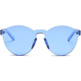 Rimless Colorful Transparent Tinted Retro Round Sunglasses - Blue - CD185IOS62O $10.44