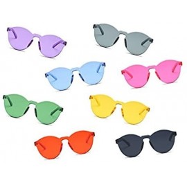 Rimless Colorful Transparent Tinted Retro Round Sunglasses - Blue - CD185IOS62O $10.44