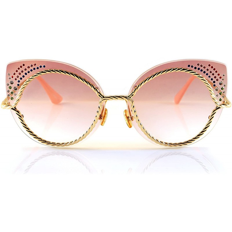 Cat Eye Muse Rhinestone Jeweled Twist Metal Cat-Eye Sunglasses A160 - Pink - CQ18CU33NTW $16.55