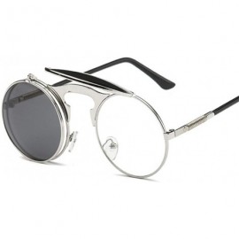 Round Steampunk Gothic Sunglasses Men Women Round Designer Silver Blue As Picture - Black Gray - CO18XE0HUDU $11.33