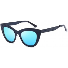 Oversized Vintage Cat Eye Oversized Metal Frame Tinted Lenses Women Sunglasses - Black Blue - CM18N92M7LC $8.55